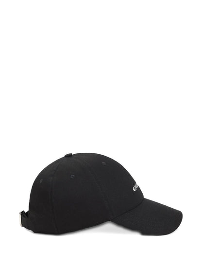 Black baseball cap with embroidered logo