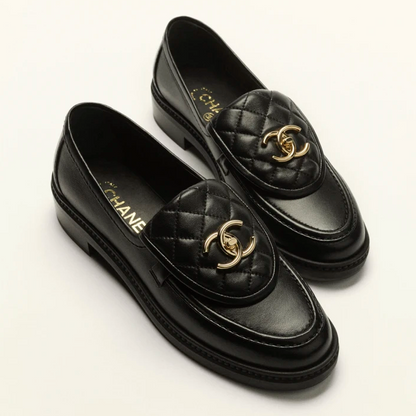 Black lambskin moccasins