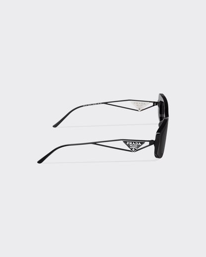 Sunglasses with triangle logo and slate-colored lenses