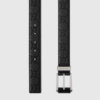 Belt with embossed GG motif and square buckle in black