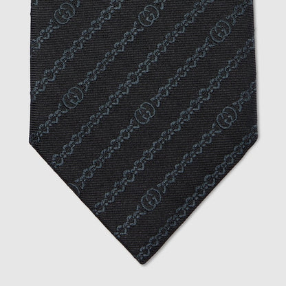 Silk tie with GG chain motif in black