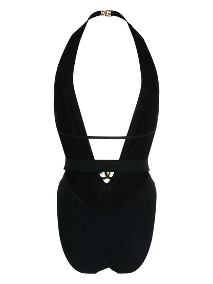 Badeanzug mit Logo und Plakette Schwarz
