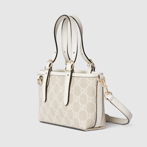 GG Emblem Mini-Tasche aus beigem und weißem Canvas
