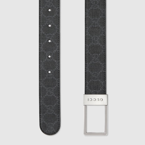 GG belt with rectangular buckle in grey, men's