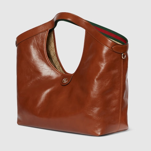 Large GG Giglio shopping bag in dark brown leather