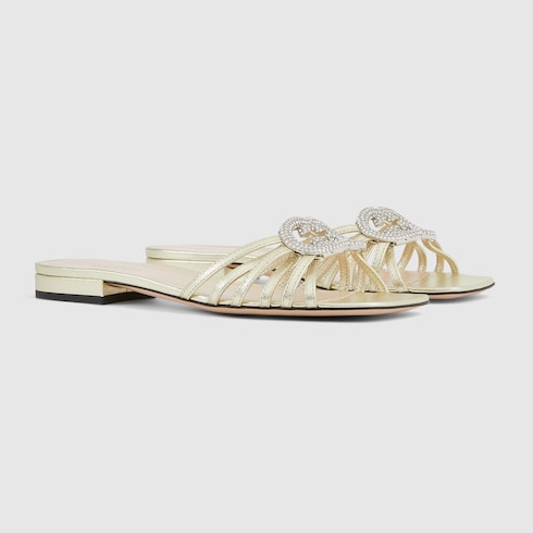 Women's crystal-embellished GG cross-strap slider sandals