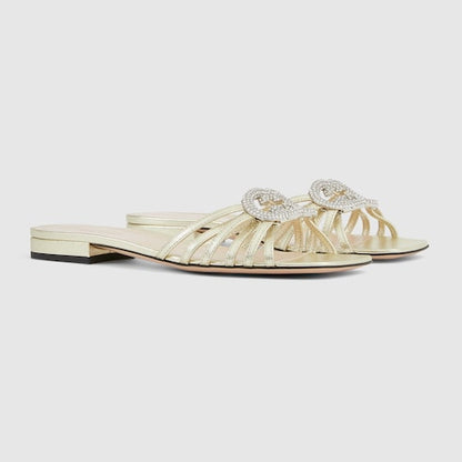Women's crystal-embellished GG cross-strap slider sandals