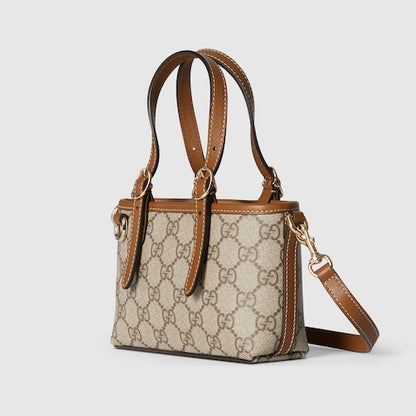 GG Emblem Mini-Tasche aus beigem und braunem Canvas
