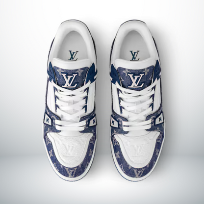 SCARPA DA TENNIS MONOGRAMMA DENIM BIANCO BLU