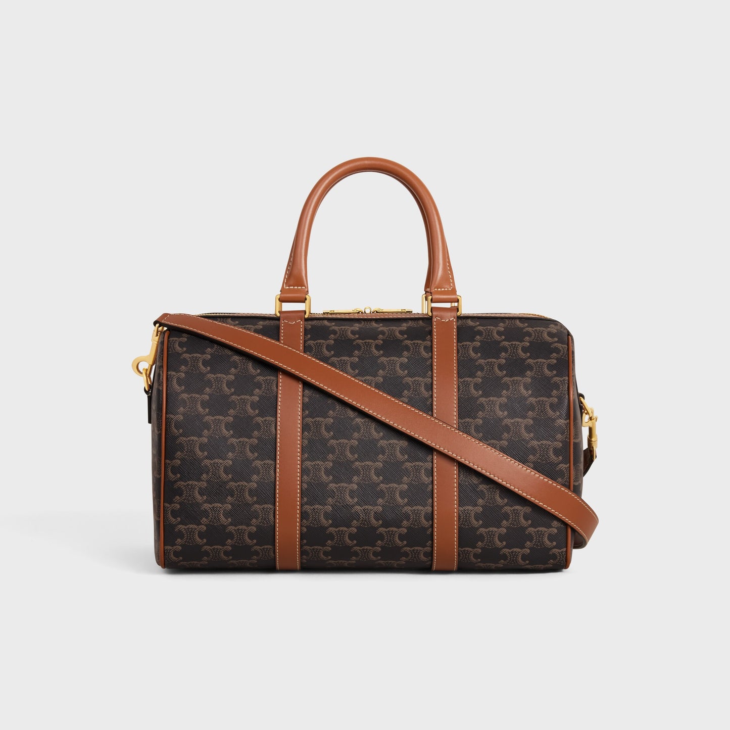 Große Boston Tasche aus Triomphe-Canvas und Kalbsleder in Cognac