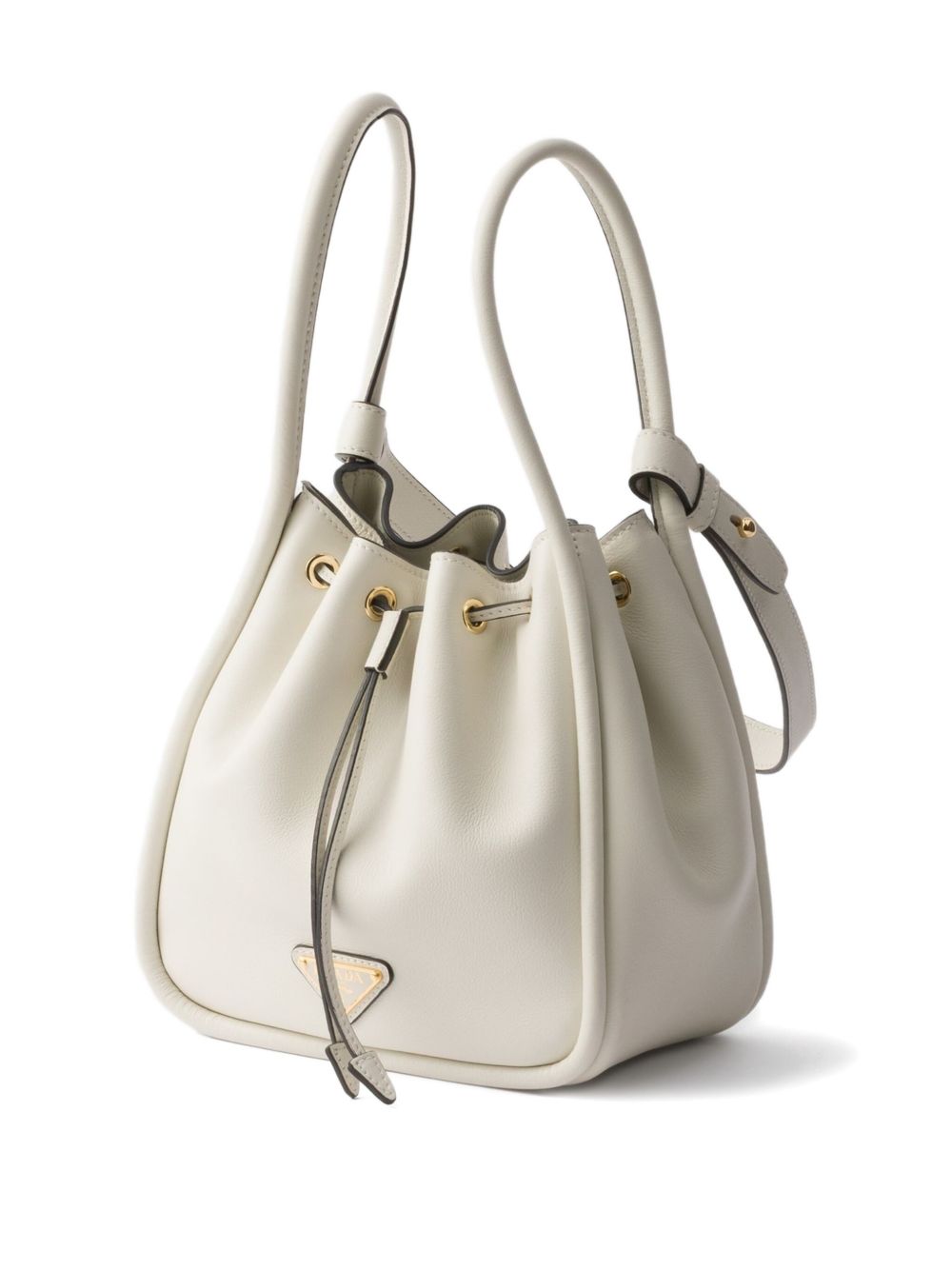 Small white leather bucket bag