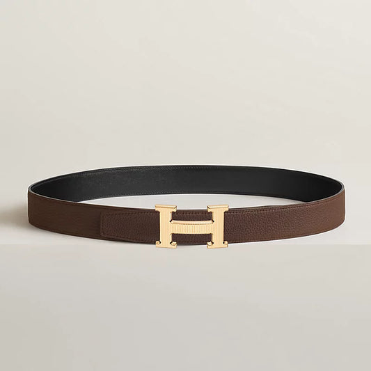 Gürtelschließe H Striée & Wendbarer Gürtelriemen 32 mm Schwarz/Schokolade Herren
