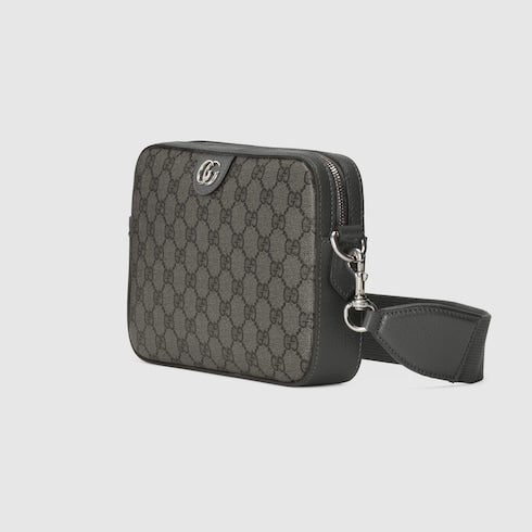 Ophidia shoulder bag small size in GG Supreme fabric grey and black