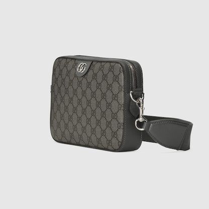Ophidia shoulder bag small size in GG Supreme fabric grey and black