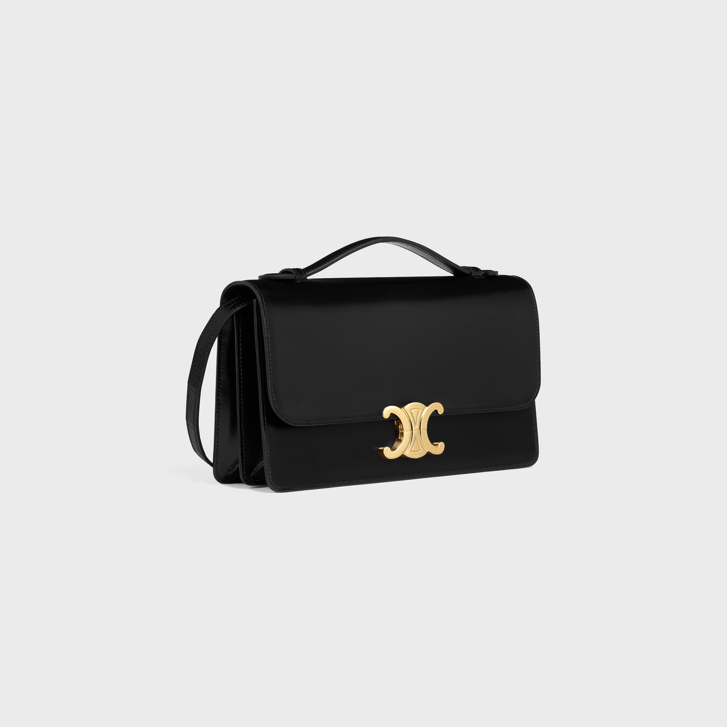 Mittlere Triomphe Folio aus glänzendem Kalbsleder in Schwarz