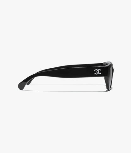 Cat-Eye-Sonnenbrille aus Acetat und schwarzem Perlmutt mit grauen Gläsern