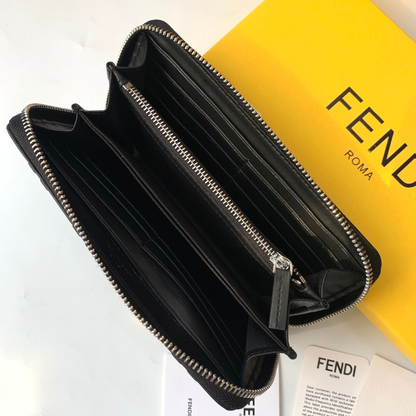 Zucca Leder Zip-Around Geldbörse Schwarz