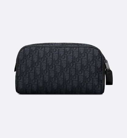 Toiletry bag black oblique jacquard and grained calfskin
