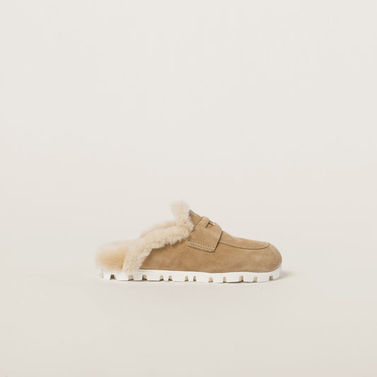 Ecru suede clogs