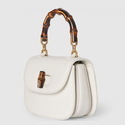 GG Bamboo 1947 Mini-Tasche aus weißem Leder