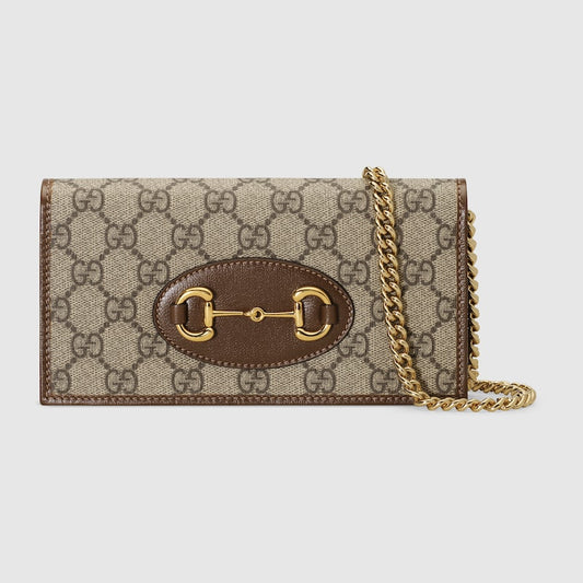 Horsebit 1955 wallet with chain in GG Supreme