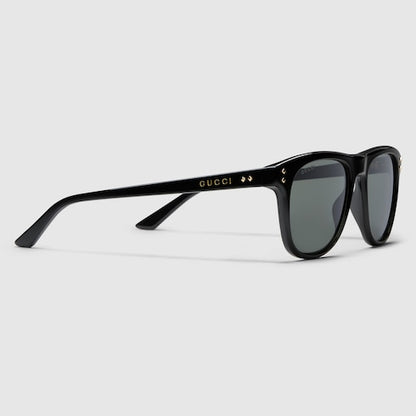 Men's Square Sunglasses in Shiny Black Acetate with Metal Rivets