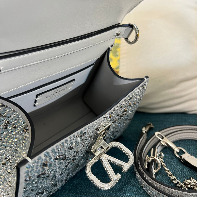 VSling Mini-Tasche mit Kristallverzierung Glitter Weiß