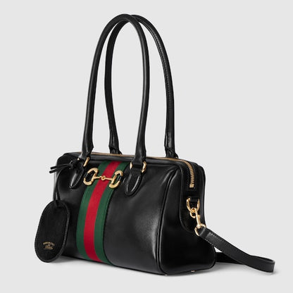 Mittelgroße Borsetto Boston Bag aus schwarzem Leder