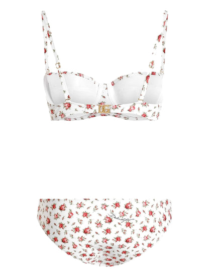 Bikini mit floralem Print Weiß