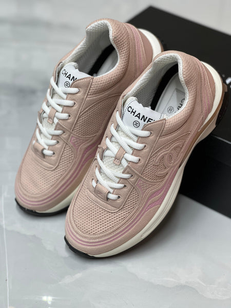 Pink mesh suede sneakers