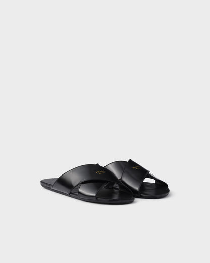 Slider-Sandalen aus gebürstetem Leder Schwarz