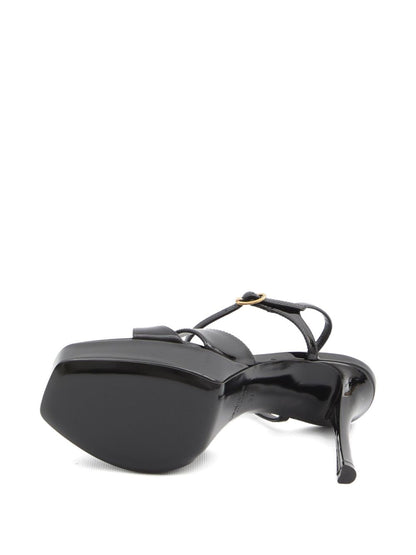 Plateau-Sandalen mit überkreuztem Design aus schwarzem Kalbsleder 110 mm