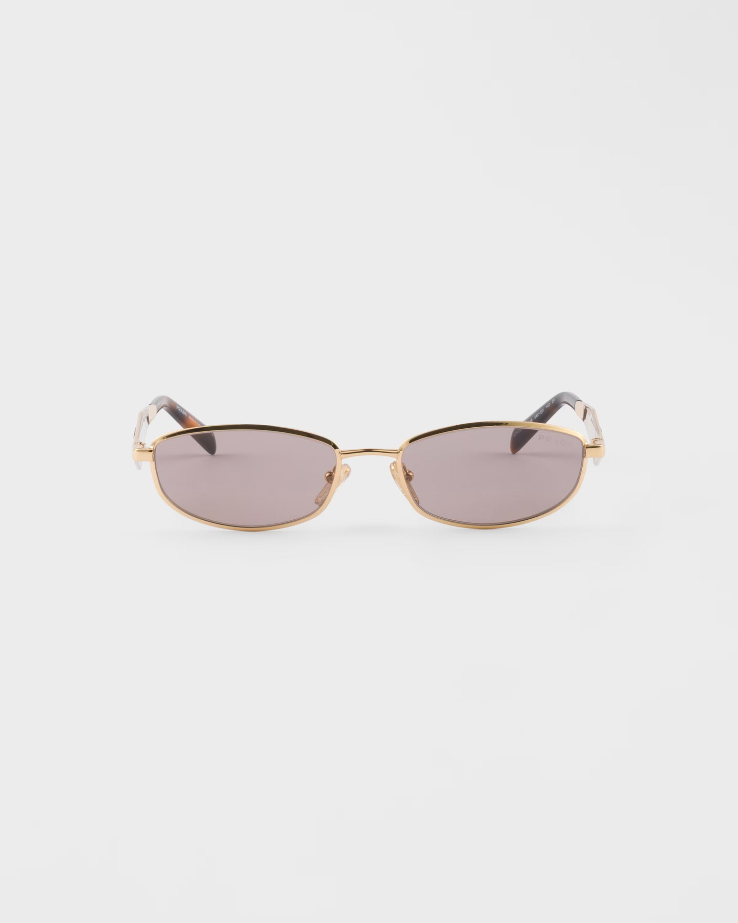Ovale Sonnenbrille aus goldfarbenem Acetat mit malvenfarbenen Gläsern