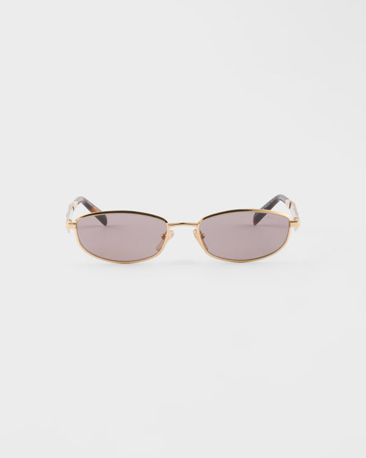 Oval gold-tone acetate sunglasses with mauve lenses