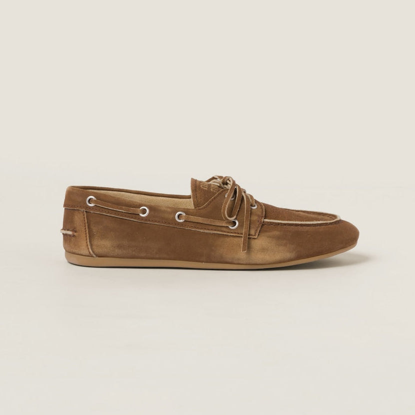 Unlined loafers in washed suede, cinnamon