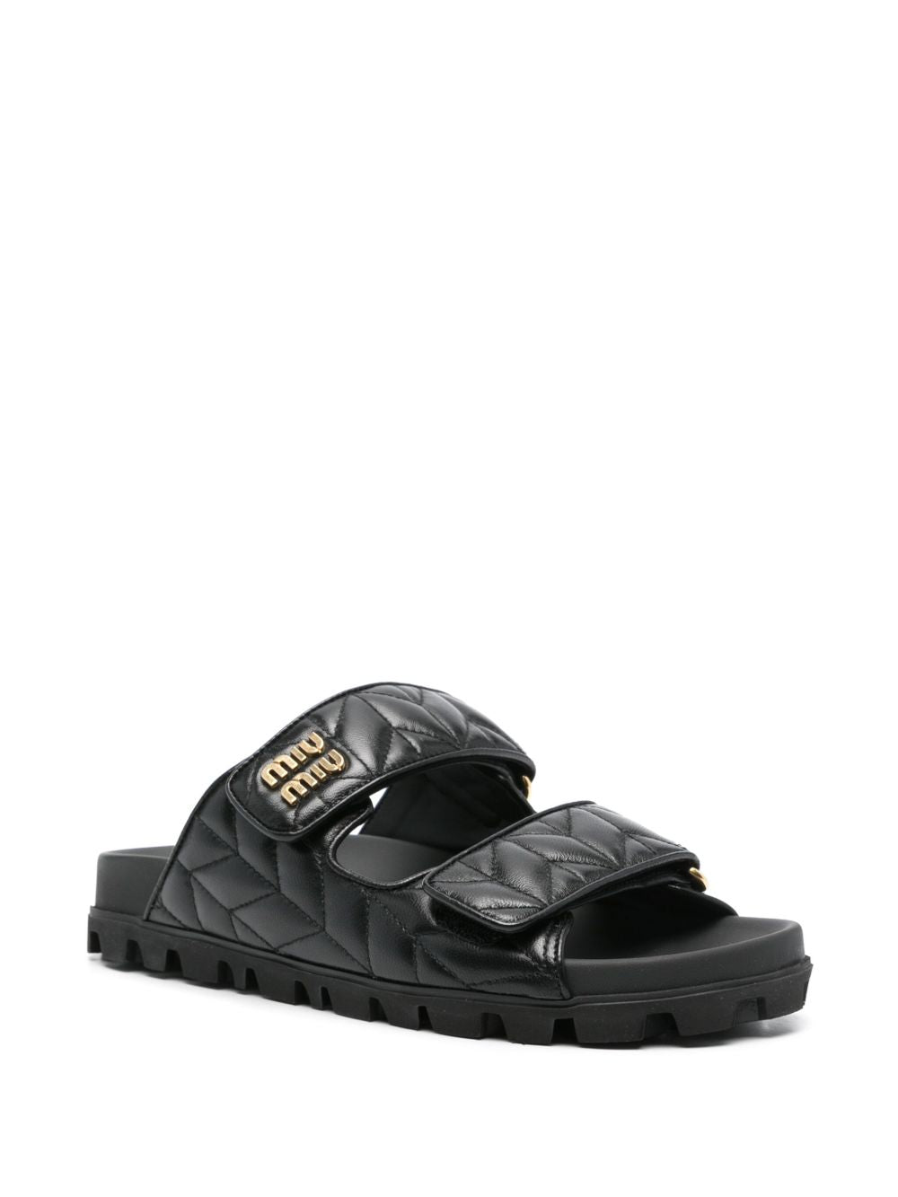 Sandalen aus matelassiertem Leder in Schwarz