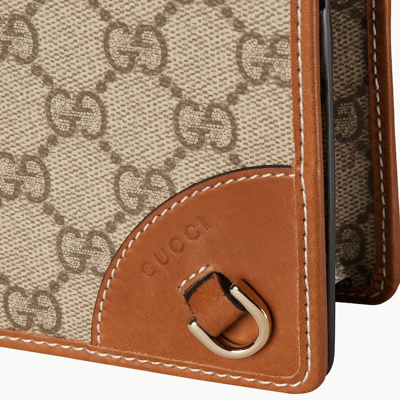 GG emblem wallet with shoulder strap in beige fabric