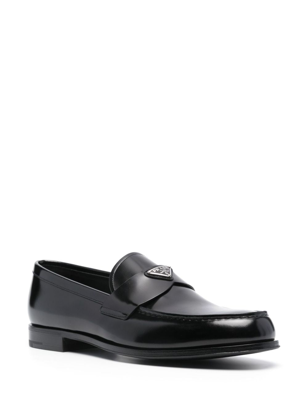 Leather moccasins with enameled triangle logo