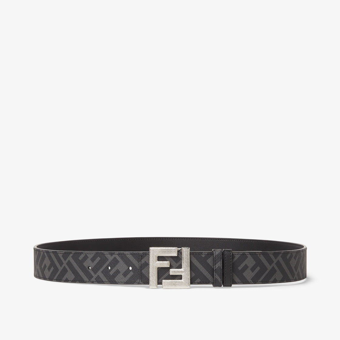 Men's reversible belt in black leather and black FF canvas