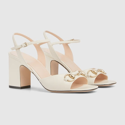 Damen-Sandalen mit Absatz und Morsetto aus weißem Leder