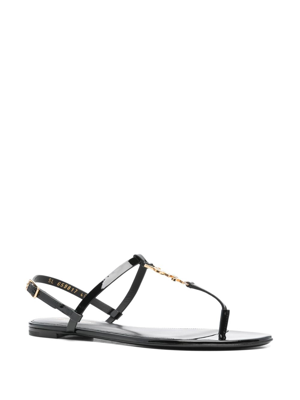 Sandalen mit Cassandra-Logoplakette aus schwarzem Leder