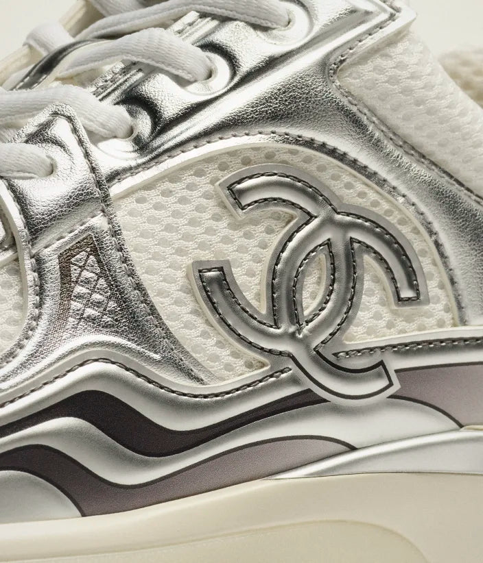 Fabric trainers in white and silver