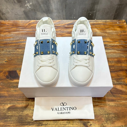 VLTN Rockstud Open Leather Sneakers White/Blue