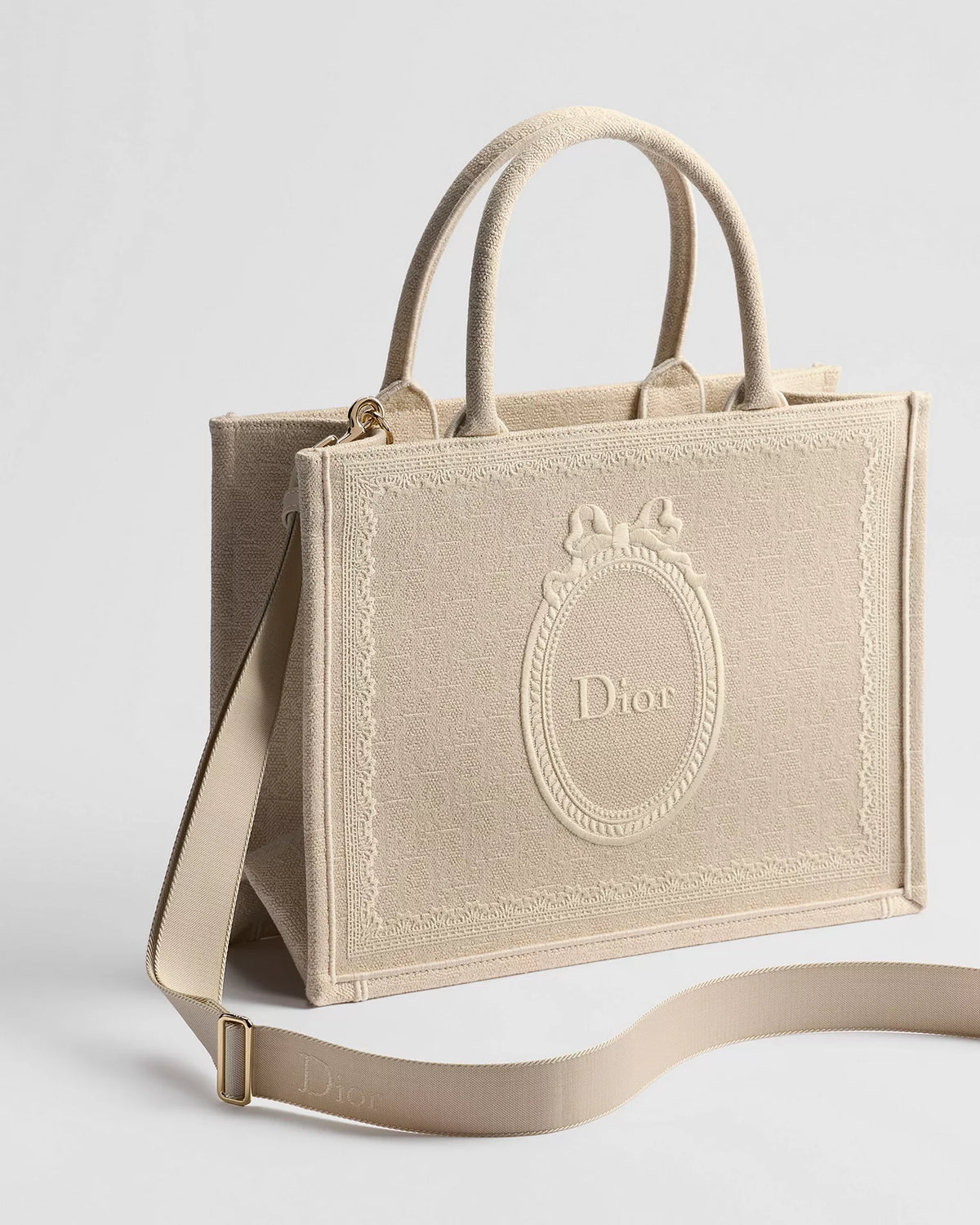 Mittelgroße Dior Book Tote mit Riemen Beige
