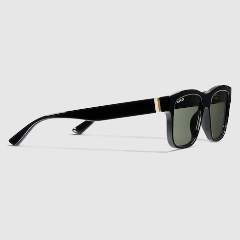 Rechteckige Sonnenbrille aus glänzendem schwarzem Acetat Herren