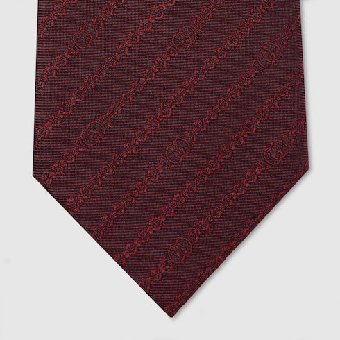 Bordeaux silk tie with GG chain motif