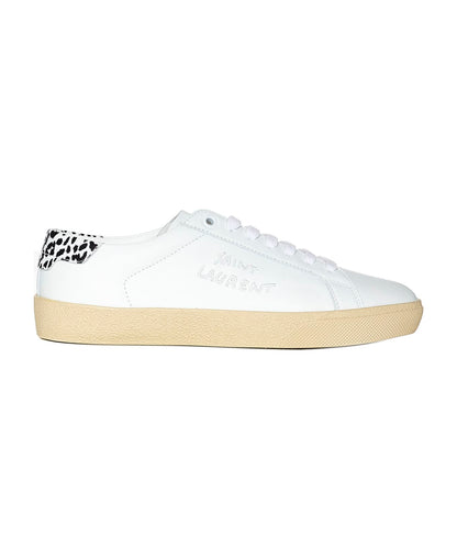 Court Classic Sneakers in white with leopard print heel