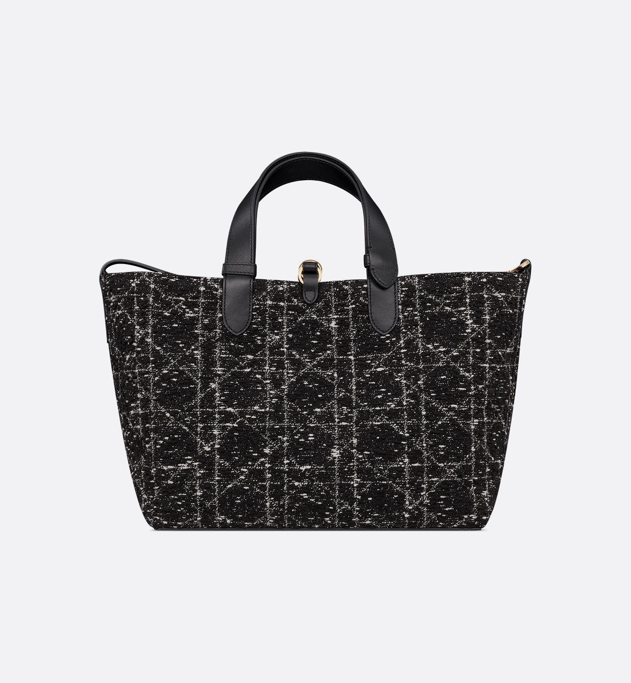 Toujours Medium Schwarze Tweed Tasche mit weißem Cannage-Muster