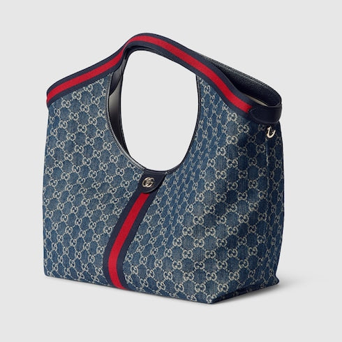 Small GG Giglio shopping bag in blue and white GG denim