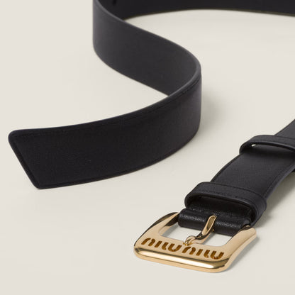 Nappa Leather Belt Black Gold Buckle 3cm